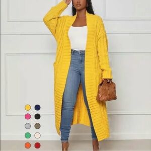 Sold Color Textured Cable Knit Long Cardigan